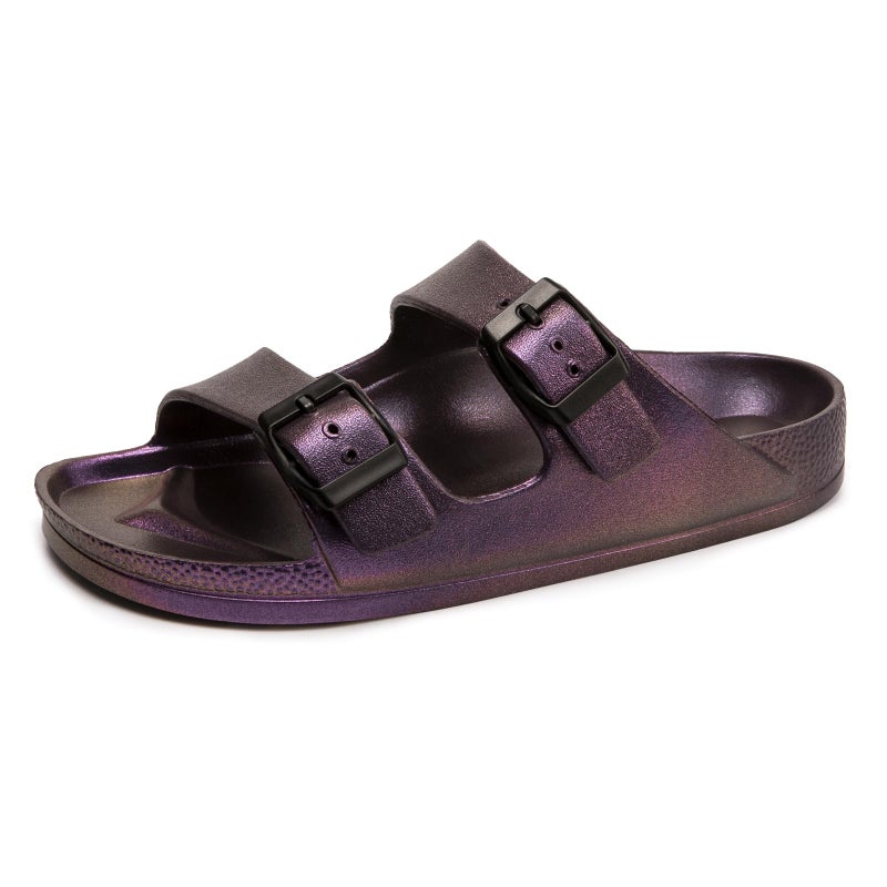 FUNKYMONKEY Women's Comfort Slides, Adjustable Double Buckle with Arch Support EVA Non-Slip Flat Sandals for Vacation & Daily Wear (8 M US, Variation Purple) - Image 1