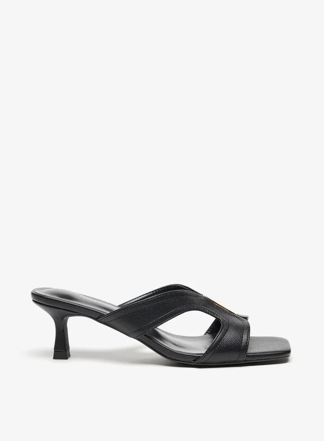 Flora Bella By Shoexpress Womens Textured Slip-On Sandals With Kitten Heels