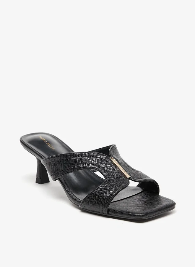 Flora Bella By Shoexpress Womens Textured Slip-On Sandals With Kitten Heels