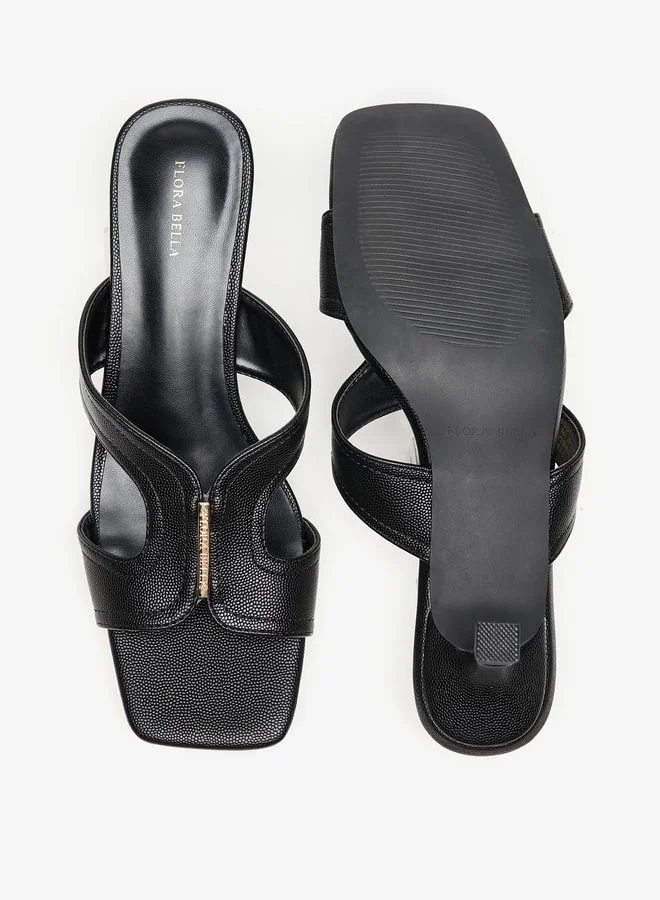 Flora Bella By Shoexpress Womens Textured Slip-On Sandals With Kitten Heels