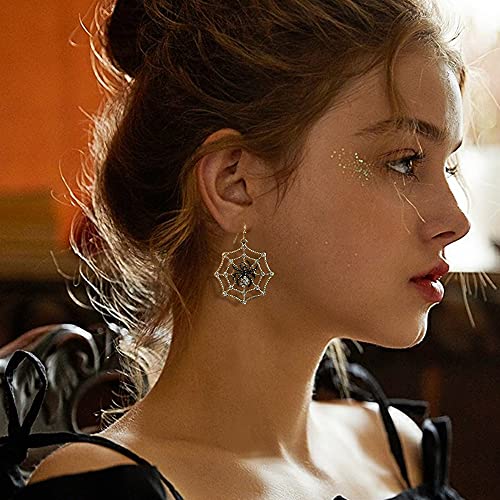 WOWORAMA Halloween Spider Web Earrings for Women Halloween Decor Earrings for Women Vintage Sparkly Spider Web Drop Dangle Earring Jewelry - Image 3