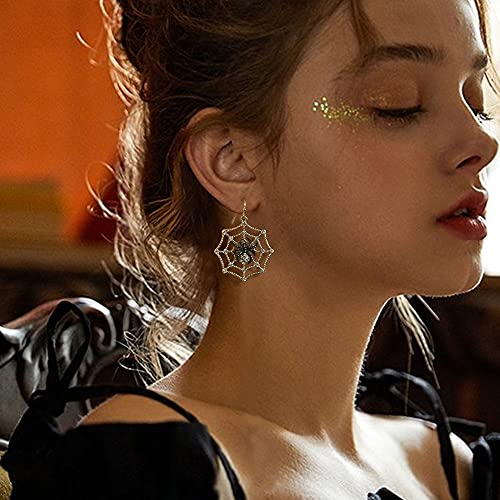 WOWORAMA Halloween Spider Web Earrings for Women Halloween Decor Earrings for Women Vintage Sparkly Spider Web Drop Dangle Earring Jewelry - Image 2