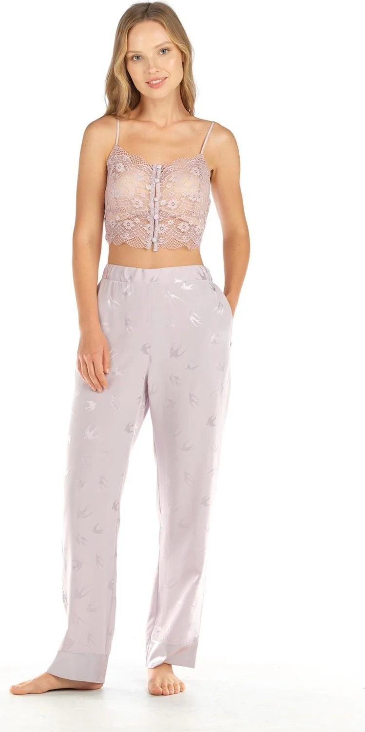 Feyza Women's 3-Piece Lace Bustier Jacquard Satin Lilac Pajama Set 4C8T0N4