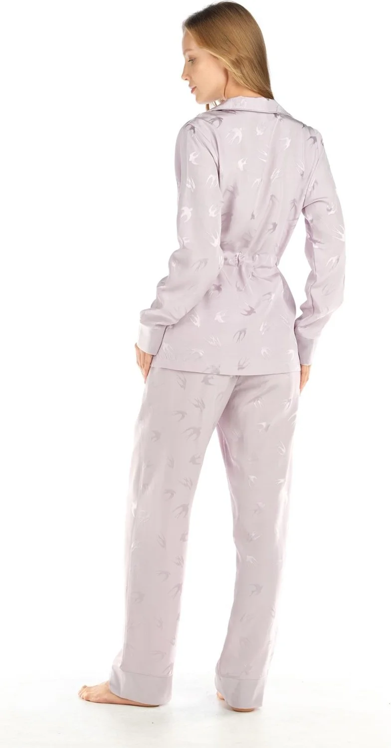 Feyza Women's 3-Piece Lace Bustier Jacquard Satin Lilac Pajama Set 4C8T0N4