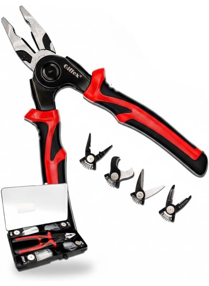 Giffex 5-in-1 multifunctional pliers tool kit, which includes a main handle and five interchangeable heads - Image 1