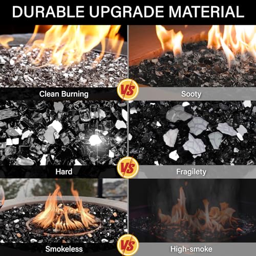 NUPICK 5 Pound Fire Glass, 1/2 Inch Reflective Fire Pit Glass, Tempered Firepit Glass Rock for Propane or Natural Gas, Glass Rocks for Fire Pit Table, Fireplace Glass for Landscaping, Black - Image 3