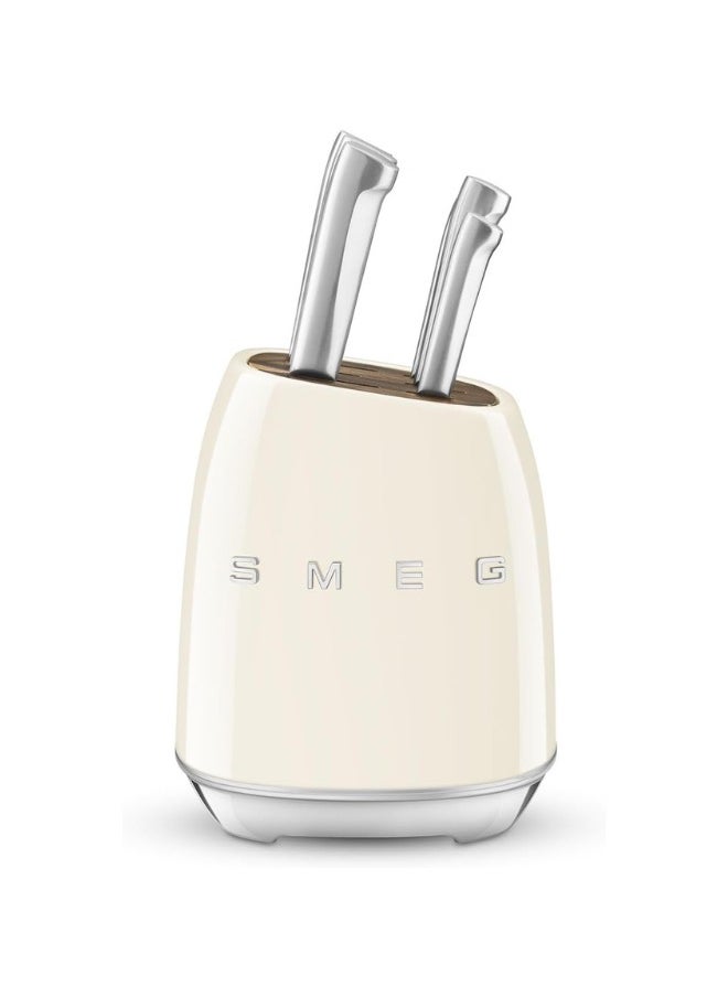 smeg Smeg, KBSF02CR Knife Block, 6 Knives Included in Stainless Steel, Stainless Steel Block Body and Knife Slot, Acacia Wood, Cream  - Image 2