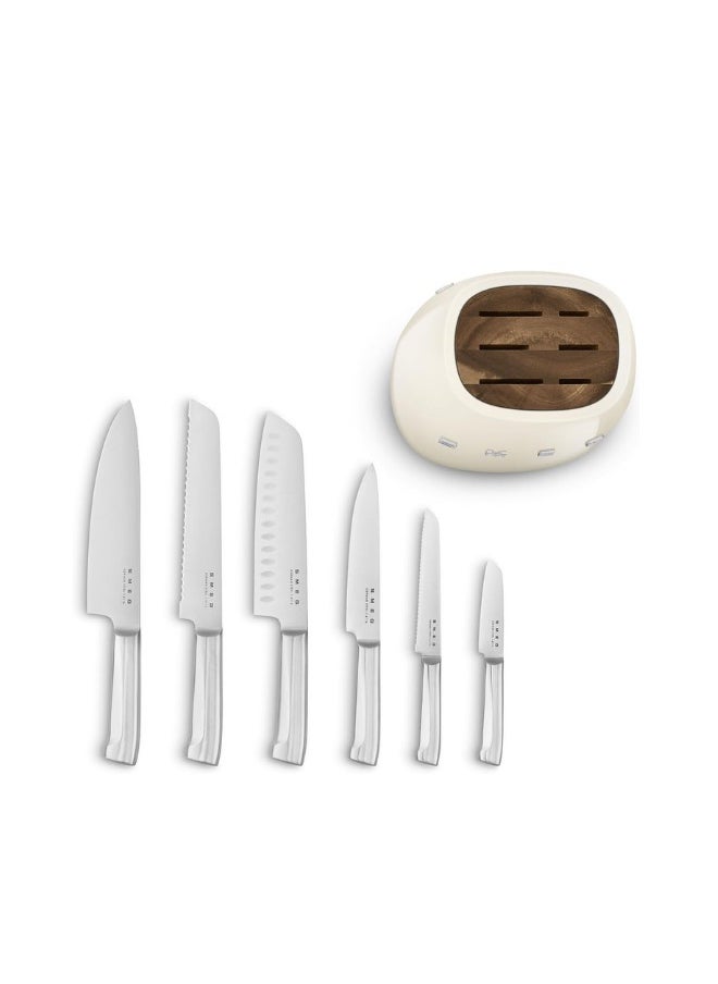 smeg Smeg, KBSF02CR Knife Block, 6 Knives Included in Stainless Steel, Stainless Steel Block Body and Knife Slot, Acacia Wood, Cream  - Image 3