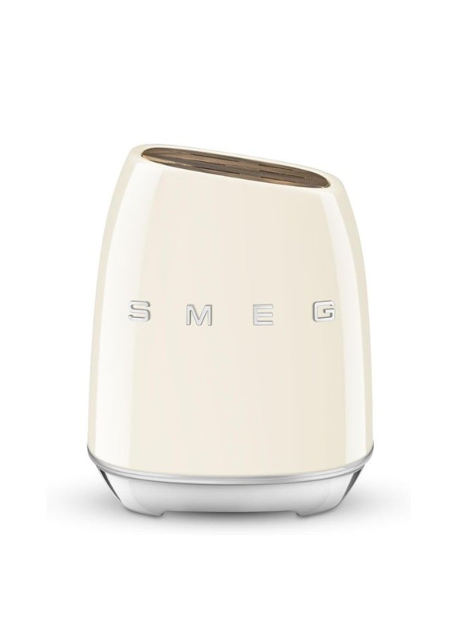 smeg Smeg, KBSF02CR Knife Block, 6 Knives Included in Stainless Steel, Stainless Steel Block Body and Knife Slot, Acacia Wood, Cream  - Image 4