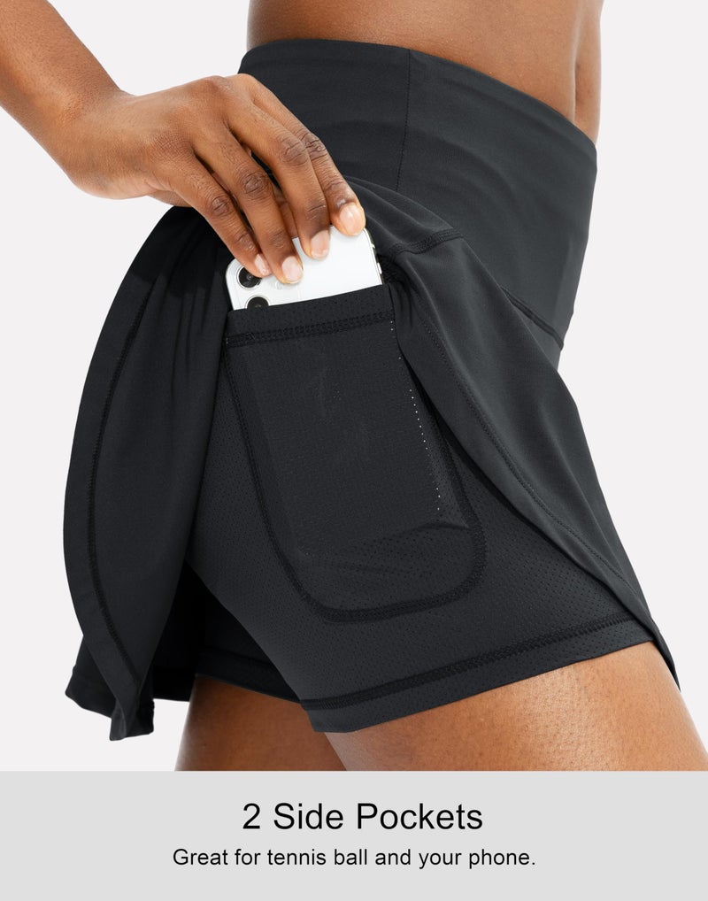 SANTINY Pleated Tennis Skirt for Women with 4 Pockets Women's High Waisted Athletic Golf Skorts Skirts for Running Casual (Black_S) - Image 3