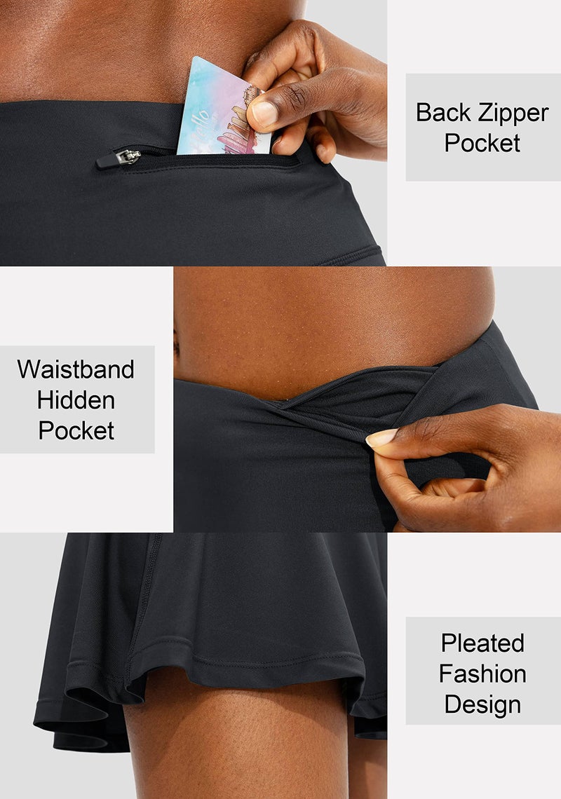 SANTINY Pleated Tennis Skirt for Women with 4 Pockets Women's High Waisted Athletic Golf Skorts Skirts for Running Casual (Black_S) - Image 4
