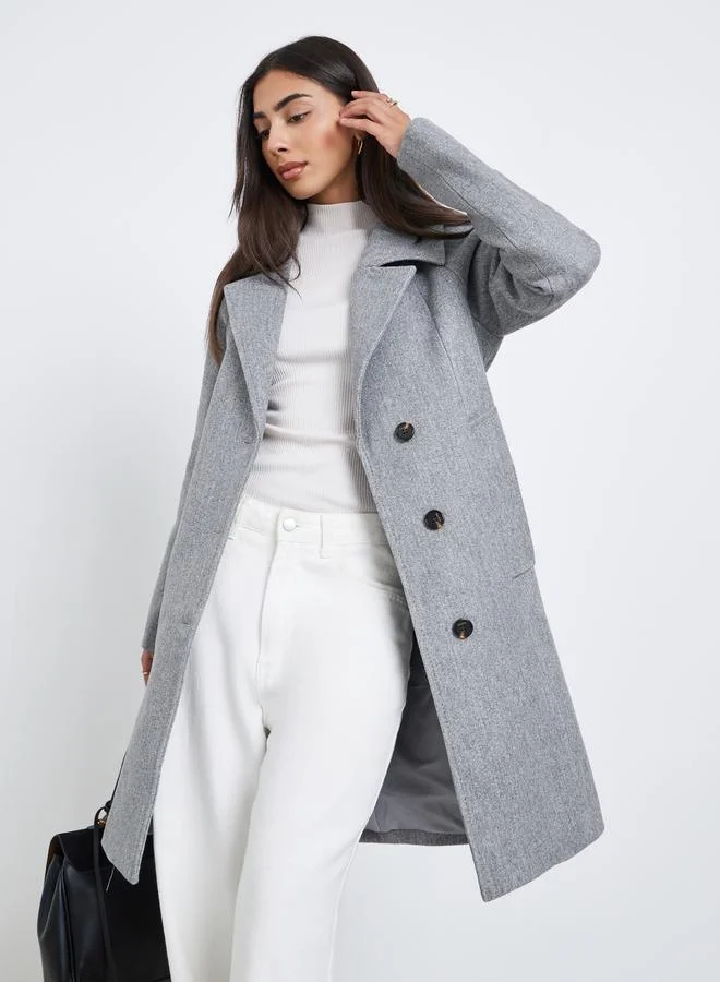 Styli Grey Regular Fit Wool Like Belted Coat