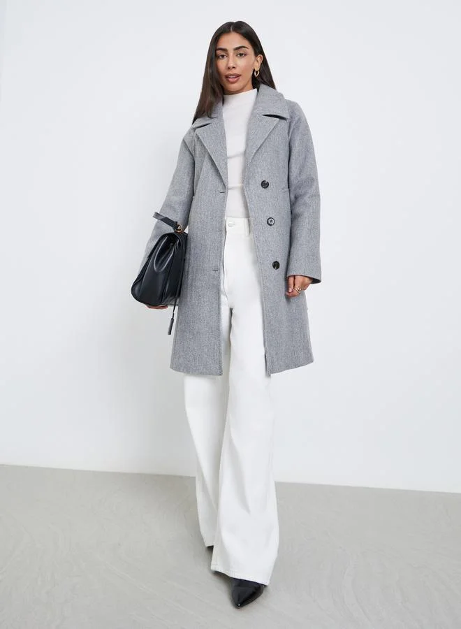 Styli Grey Regular Fit Wool Like Belted Coat
