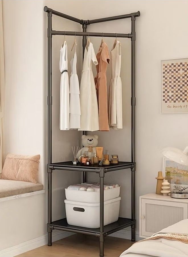 BLOOMING TIME Bedroom 2-Tier Coat Rack, Upper Layer For Clothing Hanging Storage, Lower Storage Layer, Stacking Clothes Or Sundries, Adapting To Corner Size, Bottom Layer For Shoe Storage, Coat And Hat Organizer, Storage And Arrangement - Image 1