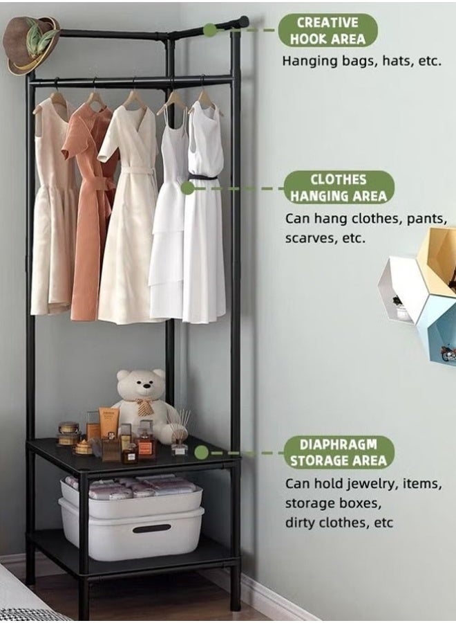 BLOOMING TIME Bedroom 2-Tier Coat Rack, Upper Layer For Clothing Hanging Storage, Lower Storage Layer, Stacking Clothes Or Sundries, Adapting To Corner Size, Bottom Layer For Shoe Storage, Coat And Hat Organizer, Storage And Arrangement - Image 2