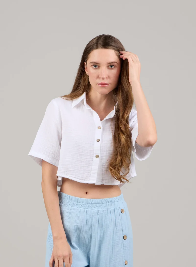 Just Nature White Short Sleeve Cropped Shirt for Women | Best Price UAE