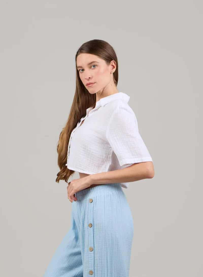 Just Nature White Short Sleeve Cropped Shirt for Women | Best Price UAE