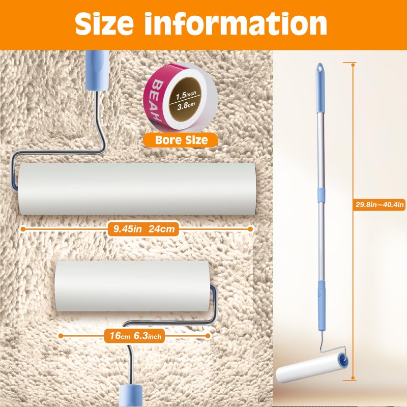 Large Lint Roller for Pet Hair Extra Sticky,9.45''/6.3"Pet Hair Removal Tool Roller for Dog Cat Hair,450 Sheets/5 Refills,Detachable Telescoping Extension Lint Remover Brush for Clothes,Couch,Carpets - Image 3