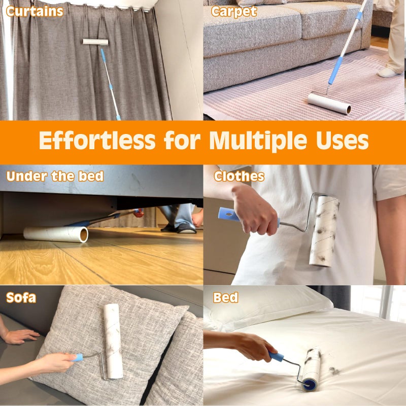 Large Lint Roller for Pet Hair Extra Sticky,9.45''/6.3"Pet Hair Removal Tool Roller for Dog Cat Hair,450 Sheets/5 Refills,Detachable Telescoping Extension Lint Remover Brush for Clothes,Couch,Carpets - Image 5