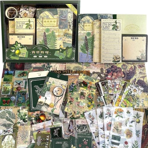 RANUR Vintage Aesthetic Scrapbook Kit with Stickers, Art Bullet Junk Journal Kit with Journaling or Scrapbooking Supplies Journal Planners Paper Stickers Craft Notebook Collage (Botanical) - Image 1