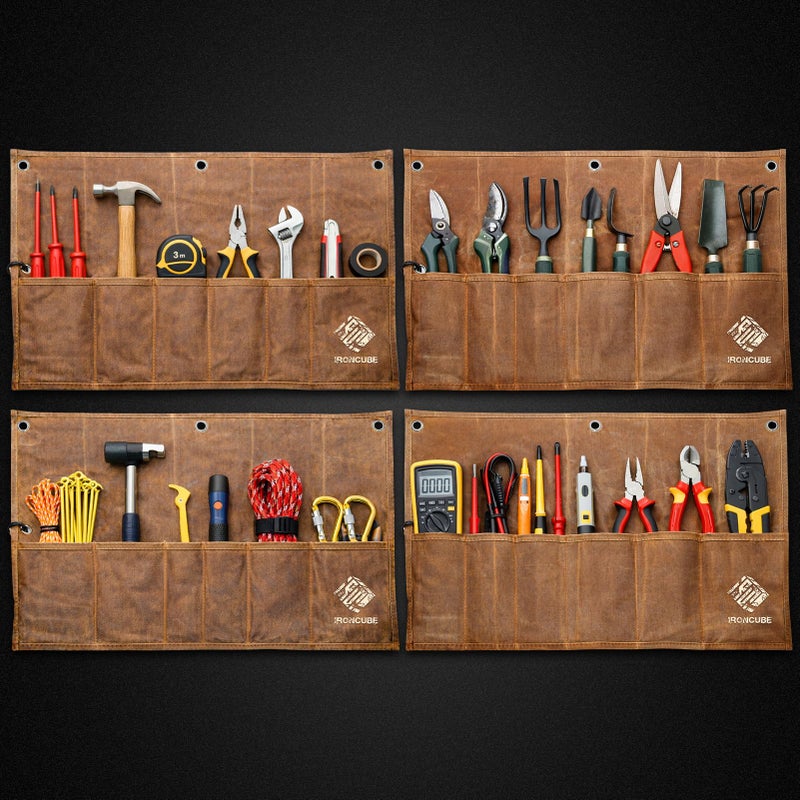 IRONCUBE Tool Organizer Bag, 6 Pockets Wax Canvas Weatherproof Roll-Up Pouch for Hand Tools - Image 4