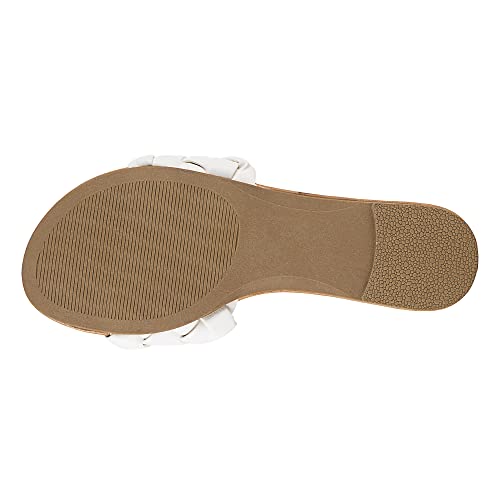 FITORY Womens Flat Sandals Fashion Round Open Toe Slip On Slides with Braided Strap Slippers for Summer Size 8 White - Image 2