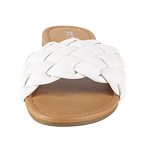 FITORY Womens Flat Sandals Fashion Round Open Toe Slip On Slides with Braided Strap Slippers for Summer Size 8 White - Image 5