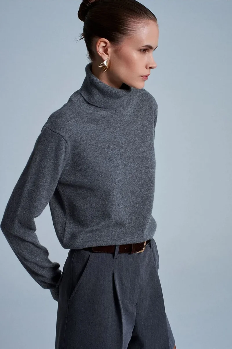 Dilvin Charcoal Grey DILVIN Women's Cashmere Turtleneck Sweater for Women | Best Price UAE