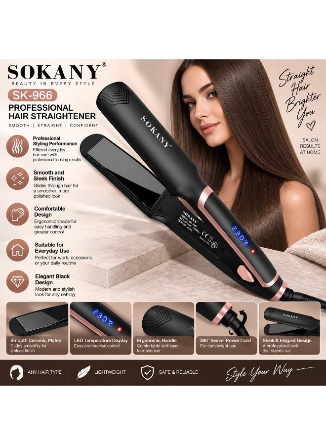 sokany SK-966 Professional Hair Straightener -Black - Image 2