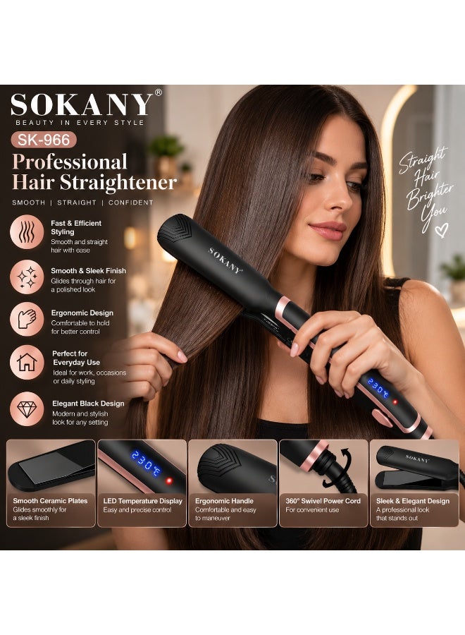 sokany SK-966 Professional Hair Straightener -Black - Image 3