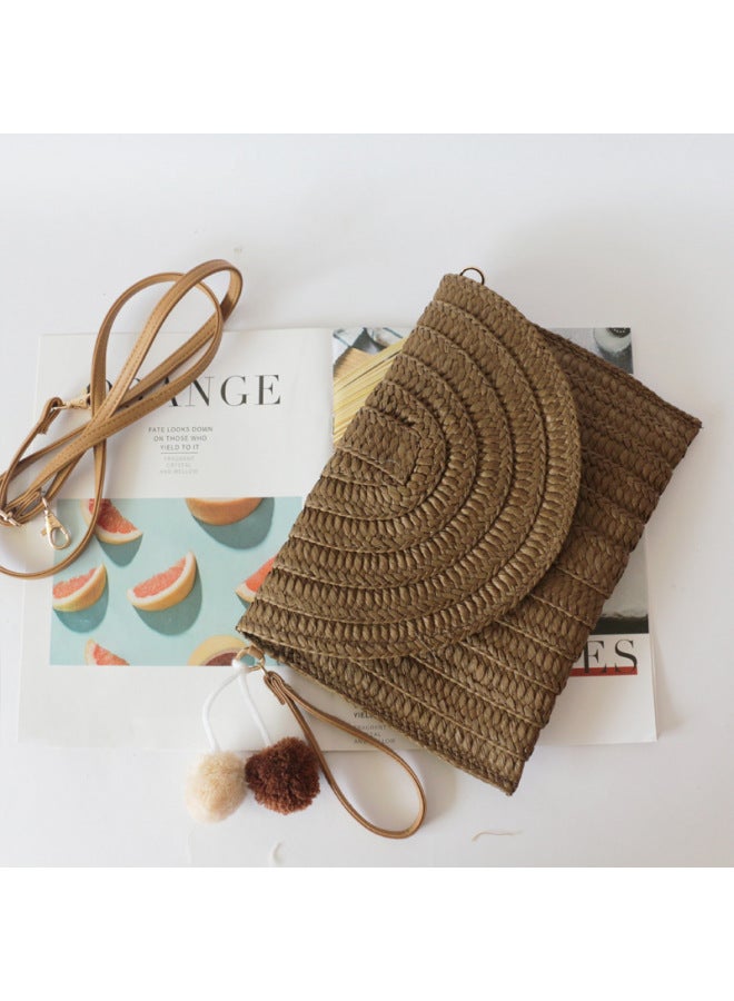 Spot Ball Hand Bag Straw Bag Shoulder Slung Casual Beach Bag Woven Women's Bag A Generation Of Hair-Color:Black  - Image 3