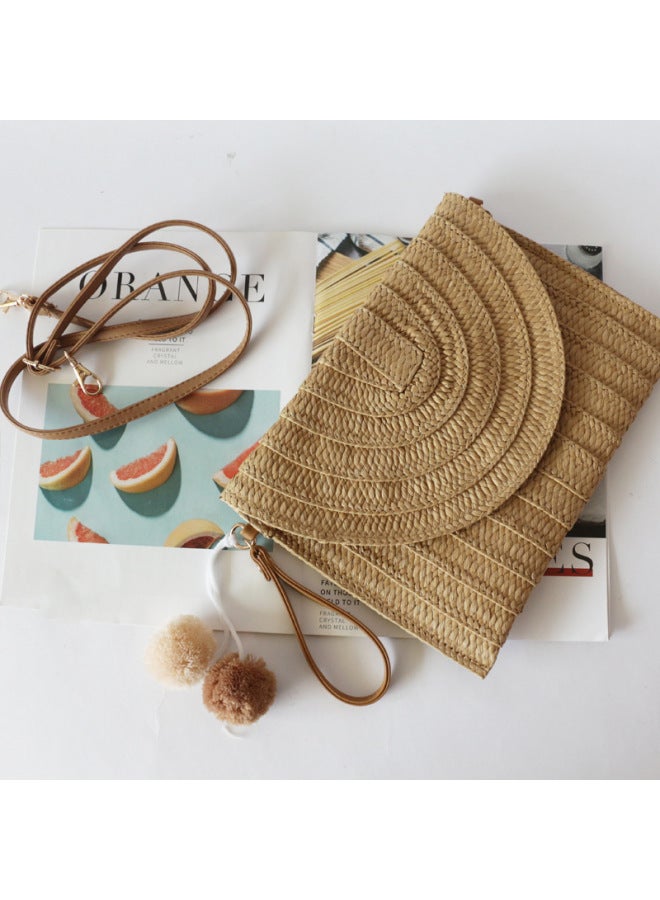 Spot Ball Hand Bag Straw Bag Shoulder Slung Casual Beach Bag Woven Women's Bag A Generation Of Hair-Color:Black  - Image 2