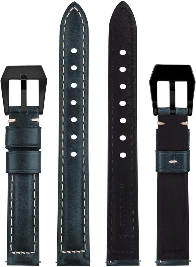 Bikson Handmade Leather Band with Black Stainless Steel Buckle for Samsung Gear S3 / Galaxy Watch 46mm / Huawei GT2 / Fossil - 22mm - Royal Blue