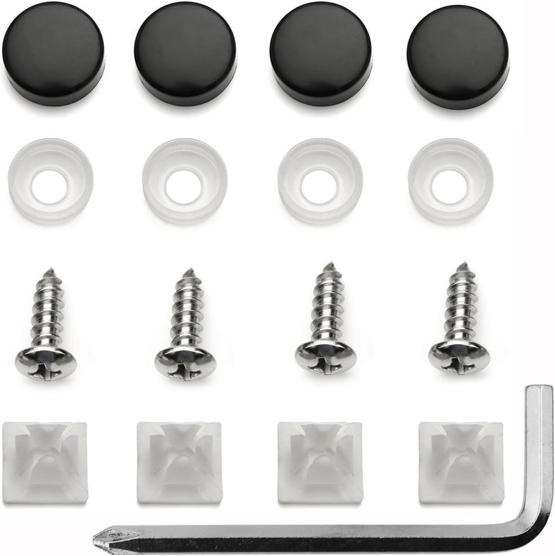 LFPartS Stainless Steel License Plate Frame Screws with Black Caps - Image 1