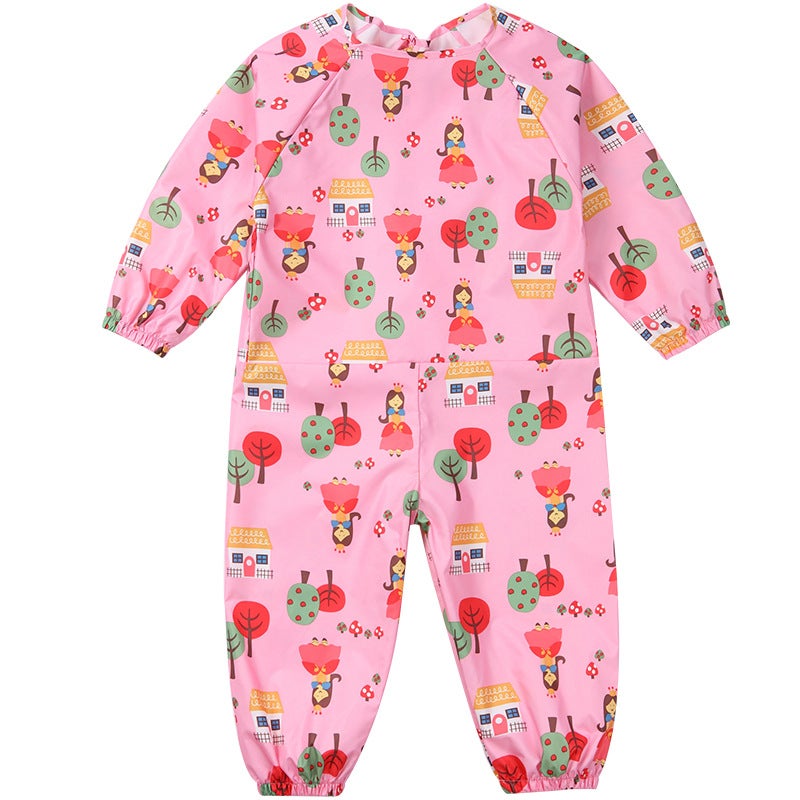 Cross-border supply of goods full of conjoined childrens overalls for boys and girls baby overalls waterproof painting clothes playing sand clothes anti-dressing Pink Girl 