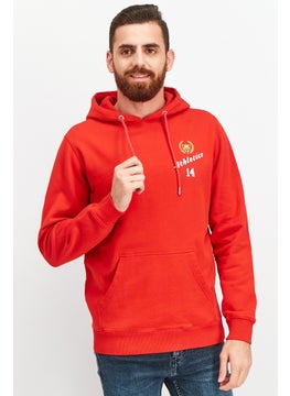 Men Sportswear Fit Long Sleeve Brand Logo Hoodie, Red