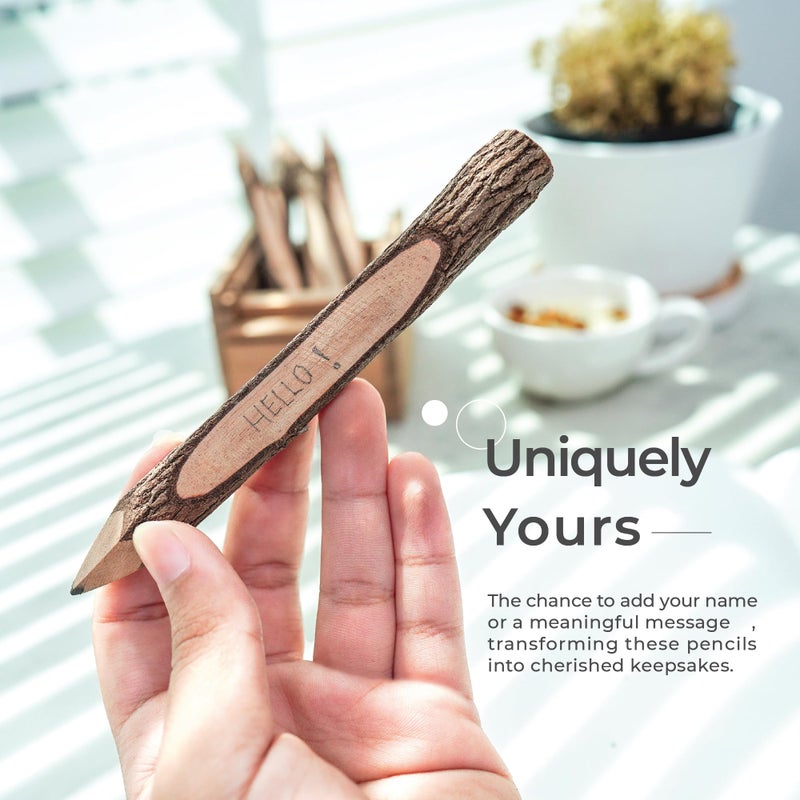 Bsiri Pencil Wood Favors Of Graphite Wooden Tree Rustic Twig Pencils Birch Of 12 Camping Lumberjack Decorations Party Supplies Novelty Gifts Bark Pencils Gifts (5 Inch Personalized) - Image 3