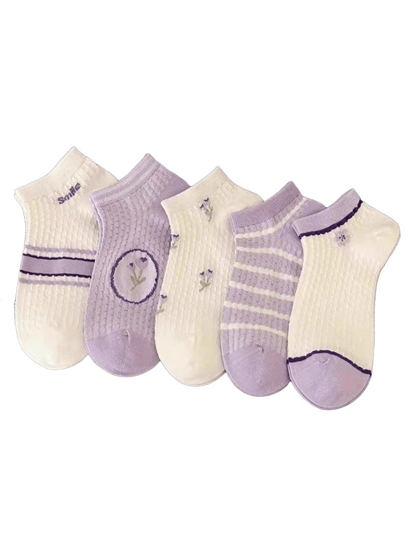 "SMARTEDGE Women's Stylish Floral Design Short Summer Socks, Very Elegant, Set of 6 Pairs in Assorted Colors. Trendy design for women and girls.