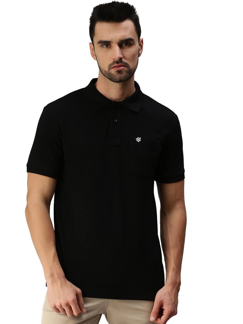 ONN Men's Black Half Sleeves Polo Collar T-Shirt with Pocket(Size : XX-Large) - Image 1