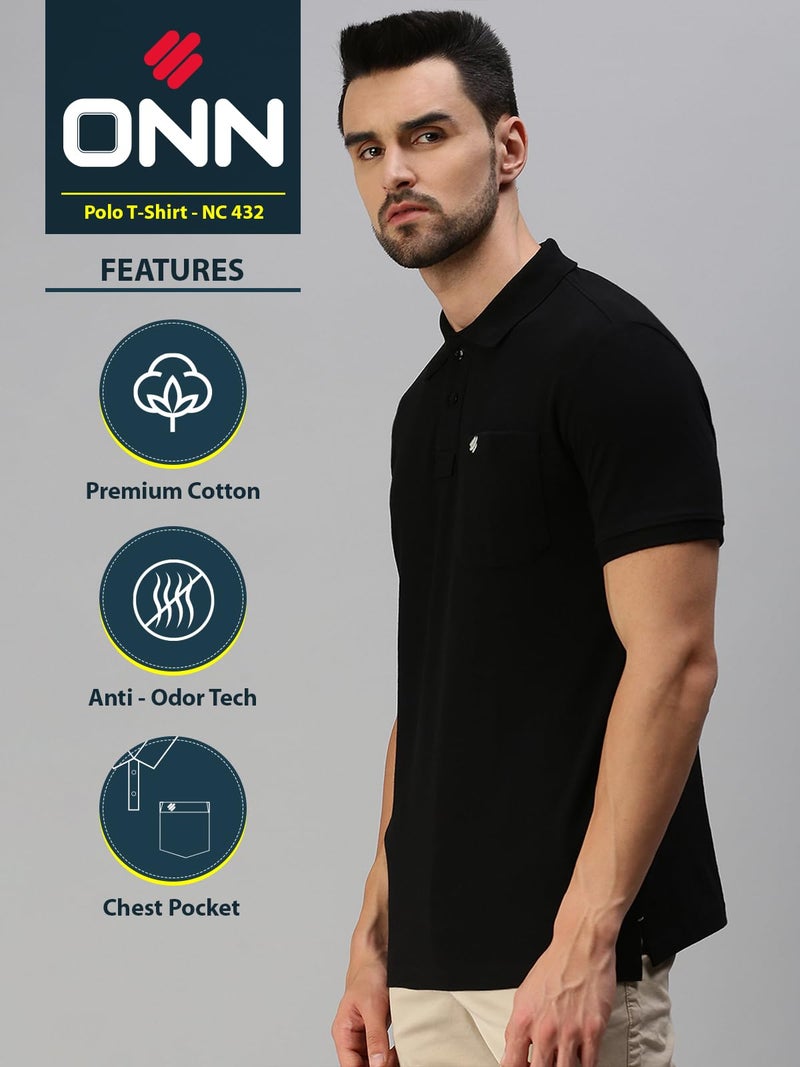 ONN Men's Black Half Sleeves Polo Collar T-Shirt with Pocket(Size : XX-Large) - Image 2