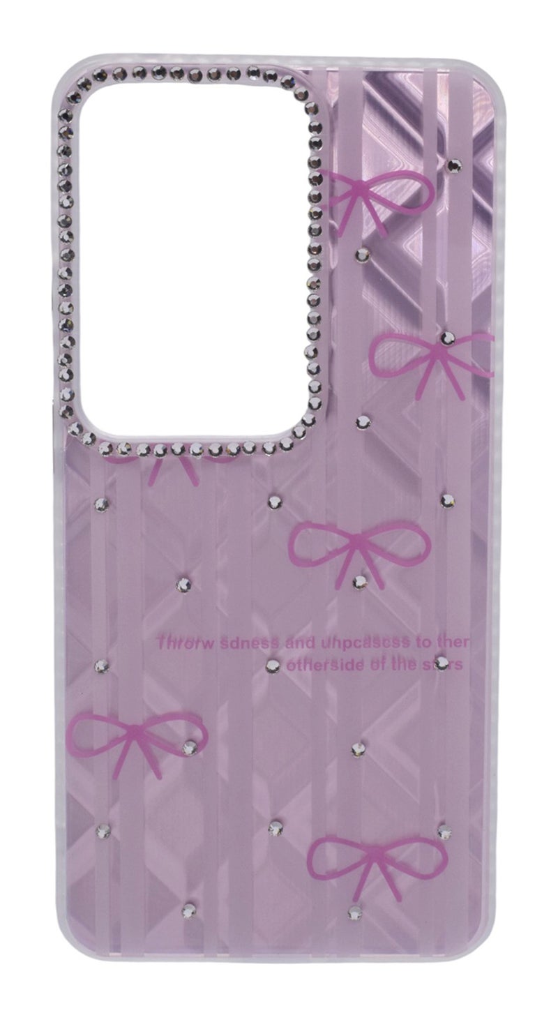 CFS TPU Bows Printed Back Cover Case with Rhinestone Camera Border For OPPO Reno 11F - Pink Transparent - Image 1