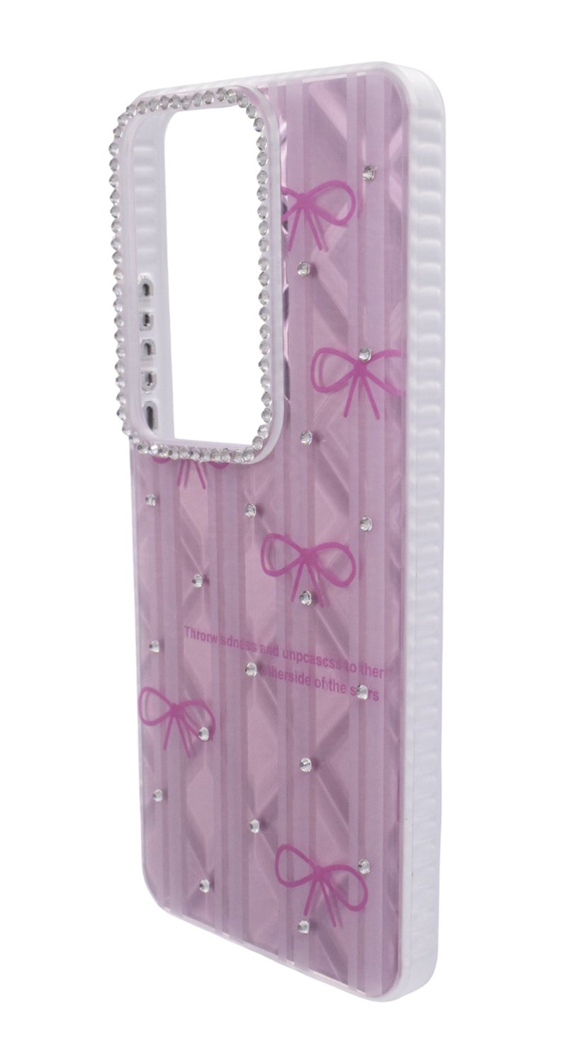 CFS TPU Bows Printed Back Cover Case with Rhinestone Camera Border For OPPO Reno 11F - Pink Transparent - Image 3