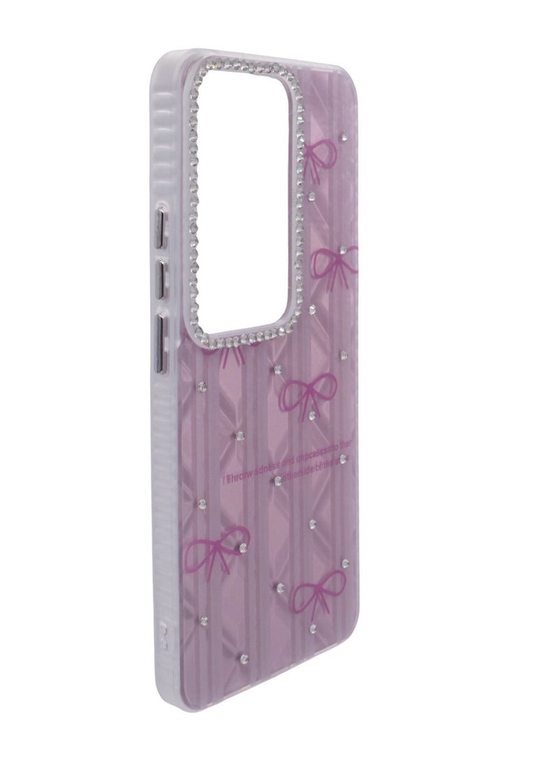 CFS TPU Bows Printed Back Cover Case with Rhinestone Camera Border For OPPO Reno 11F - Pink Transparent - Image 2
