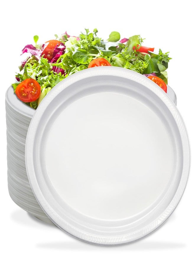 BONSINY 50 Count White Plastic Plates Disposable - Oval White Disposable Plates for Weddings Birthday BBQ Picnic Halloween Thanksgiving (10" x 12") - Image 1