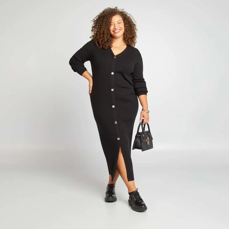 Kiabi Ribbed Knit Midi Dress Black