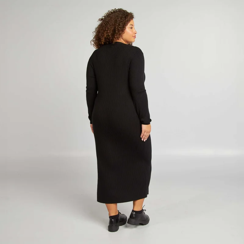 Kiabi Ribbed Knit Midi Dress Black