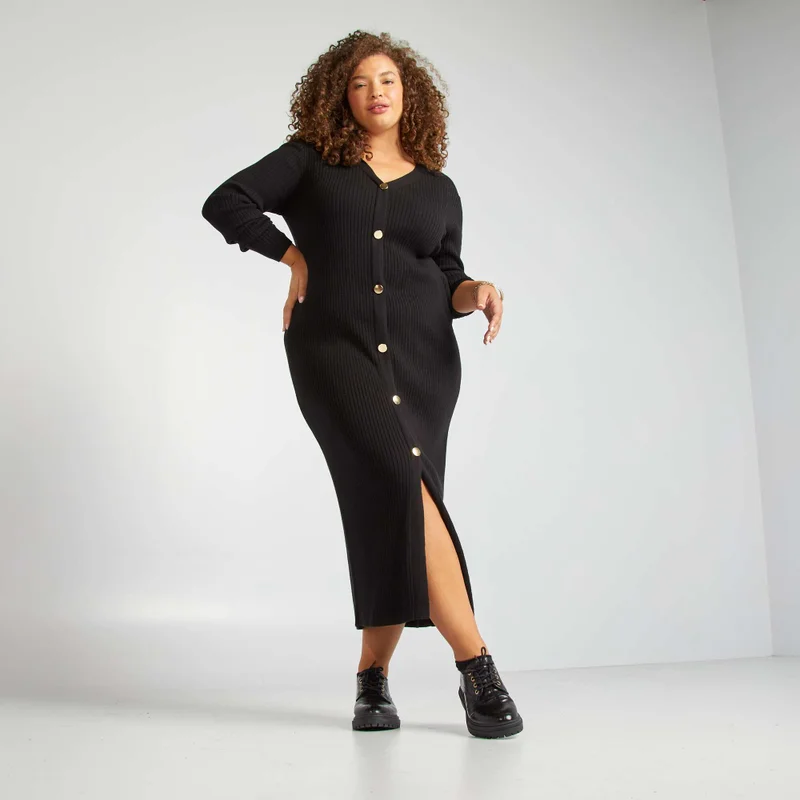 Kiabi Ribbed Knit Midi Dress Black