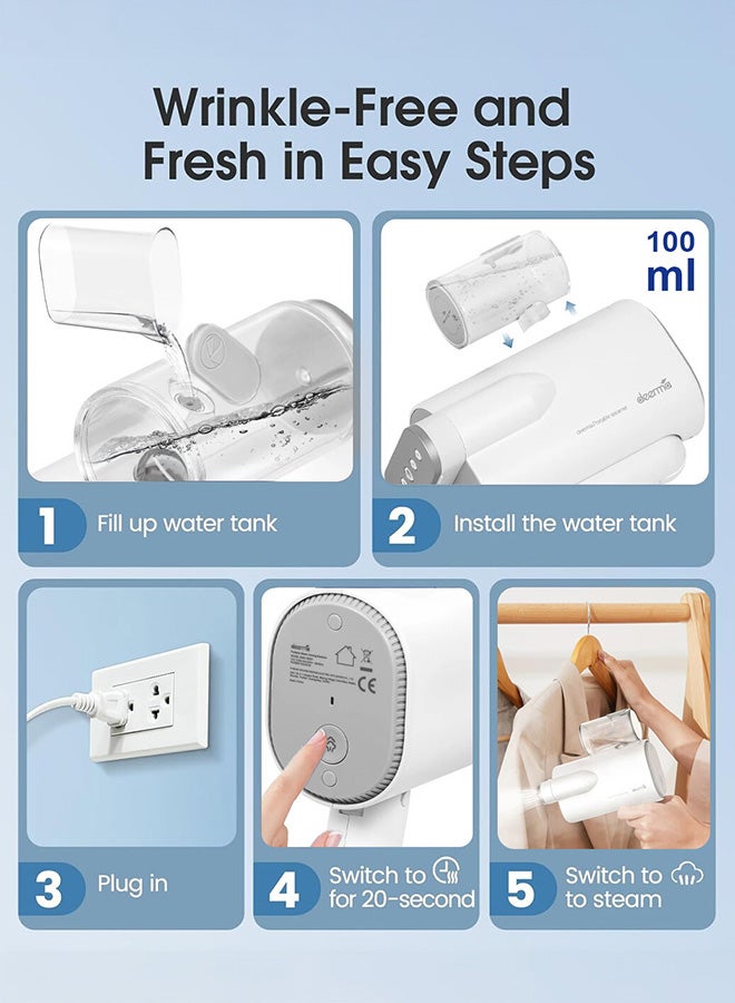 Deerma Portable Handheld Steamer – 100ml Capacity, High-Power Performance, Lightweight & Compact Design, Ideal for Quick Wrinkle Removal, Garment Care, and Travel-Friendly Use 100 ml 999 W HS007 White - Image 5