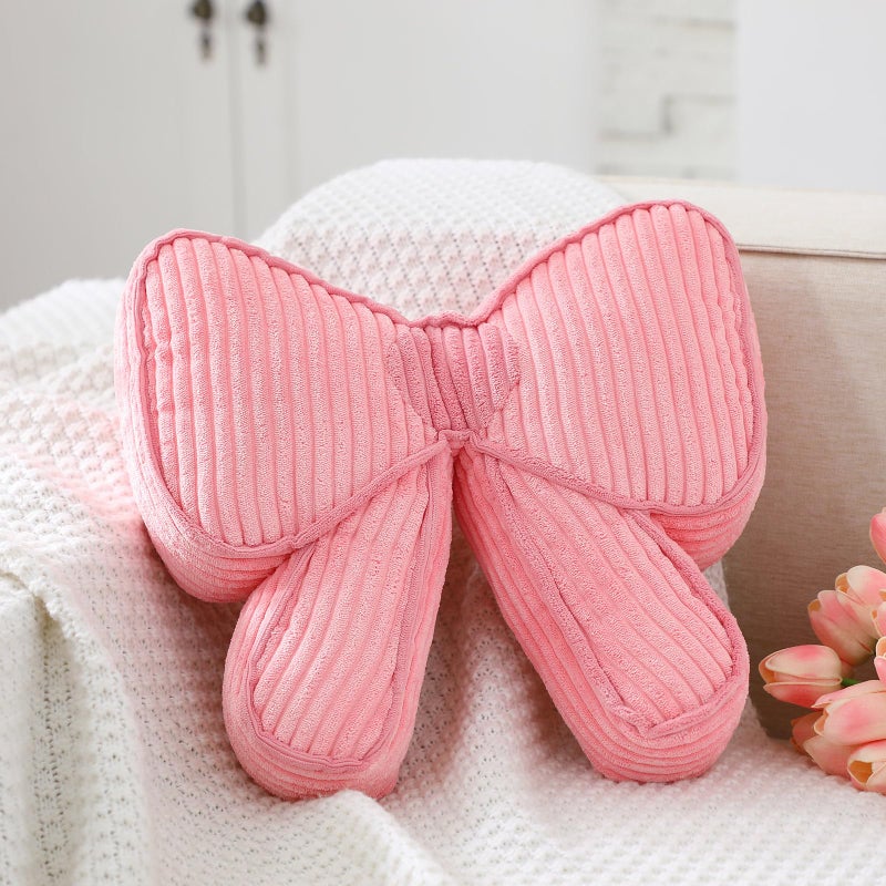 SmoothNovelty Pink Bow Pillow 12 Coquettish Bow Shaped Decorative Pillows Soft Corduroy Pink Cushion for Girls Women Room Bed Sofa Couch Aesthetic Home Decor Gift - Image 2