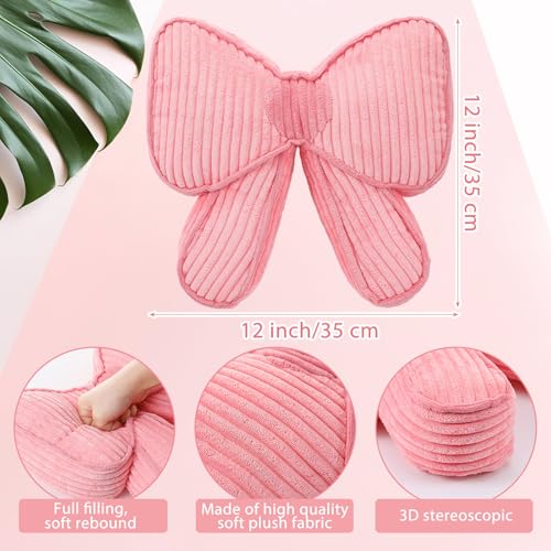 SmoothNovelty Pink Bow Pillow 12 Coquettish Bow Shaped Decorative Pillows Soft Corduroy Pink Cushion for Girls Women Room Bed Sofa Couch Aesthetic Home Decor Gift - Image 3